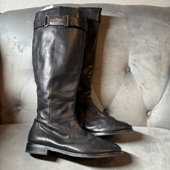 KATE SPADE Ronnie Black Leather Knee High Boots Size 6 1/2 - Picture 5 of 10